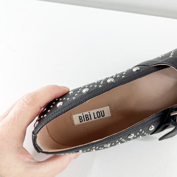 Bibi Lou Anthropologie Leather Studded Mary Jane Ballet Flats Black 10 / 40 - Picture 7 of 8